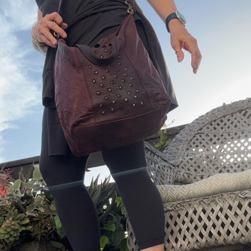 Elegant Brown Studded Leather Women's Bag